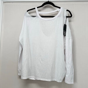 Women's CHASER White Cold Shoulder Cutout Long Sleeve Tee M